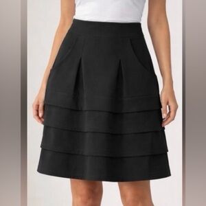 Black Tiered A-Line Max Mara Like/Tory Burch Like Pleated Mini Skirt Size 2